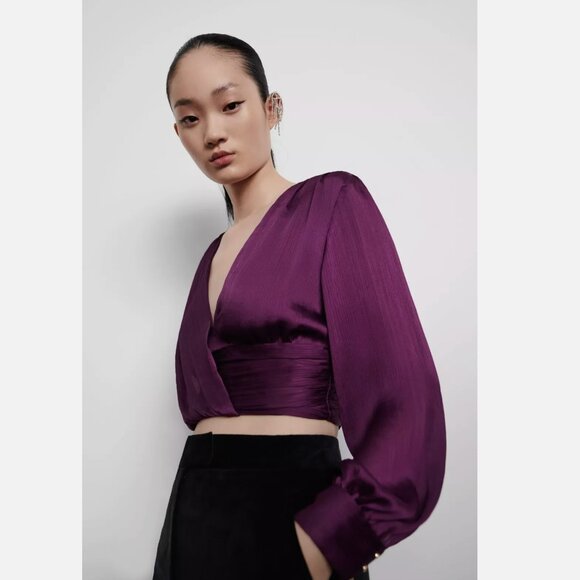 Zara KNOTTED SURPLICE TOP Size M NEW WITH TAG! - Picture 2 of 7